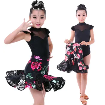 Комплекты из 2 предметов, платье для латиноамериканских танцев для девочек, платье для бальных танцев, танцевальная одежда для девочек, комплект детских танцевальных костюмов