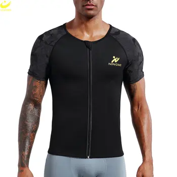 LAZAWG SaunaT-Мужская спортивная футболка для похудения, с коротким рукавом, для коррекции фигуры, сжигатель жира, упражнения в тренажерном зале, спортивная тренировка