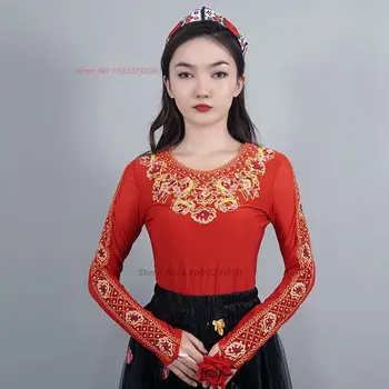 2023 традиционная китайская винтажная сетчатая рубашка с национальной цветочной вышивкой и блестками, ретро китайские топы hanfu, костюм восточного стиля тан