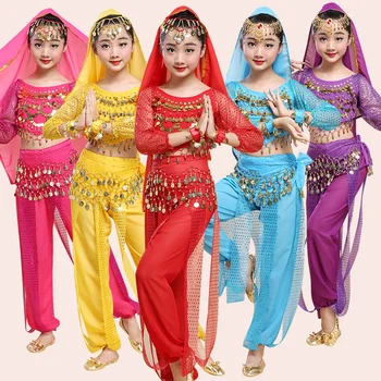 Индийский танцевальный костюм для дочери, костюм для индийского танцевального представления, костюм для этнических танцев в Синьцзяне, детский костюм для живота
