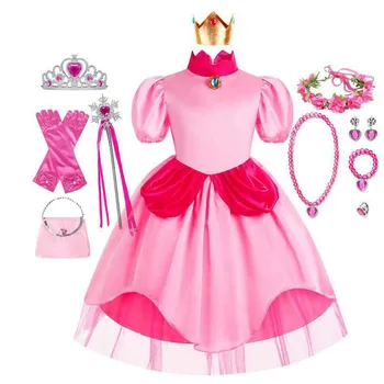 Девушка Хэллоуин Карнавал Принцесса Персик Сладкий костюм для девочек Розовая одежда Косплей детский маскарадный костюм для 2-10 лет