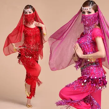 Комплект костюмов для танца живота для женщин, девочек, Костюм для танца живота, Цыганские Кисточки, Блестки, Болливудский пояс, Костюмы для Египетских восточных танцев