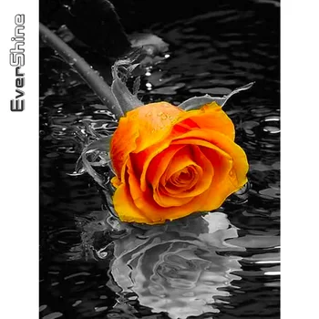 Evershine Алмазная Вышивка Rose Reflection Вышивка крестиком Алмазная живопись Цветок Черный Белый Полная Квадратная круглая дрель Домашний декор