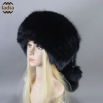 Зимняя женская теплая защита ушей, модная вязаная шапка из натурального плюша с большим толстым куполом, шапки из натурального меха лисы и енота, ветрозащитная шапка