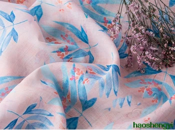 Весна и лето 2020, тонкая светло-розовая ткань для одежды с литературным ретро-принтом рами в виде листьев
