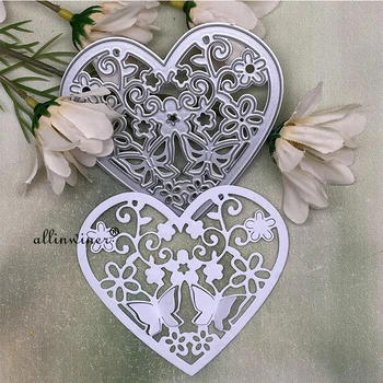 Рамка с цветком и бабочкой в виде сердца, металлические штампы, Трафареты, высечки для альбома для скрапбукинга 