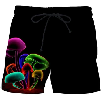 Популярные летние мужские брюки-грибы 2023 года, модные пляжные шорты с 3D принтом, черные спортивные шорты для плавания, повседневные шорты